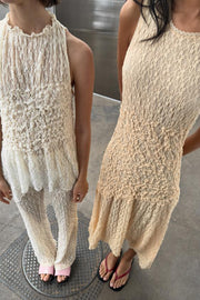 Robe midi en dentelle à fronces