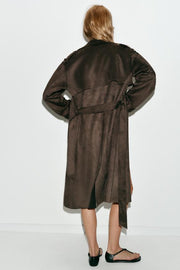Trench long effet suédine avec ceinture