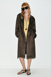 Trench long effet suédine avec ceinture