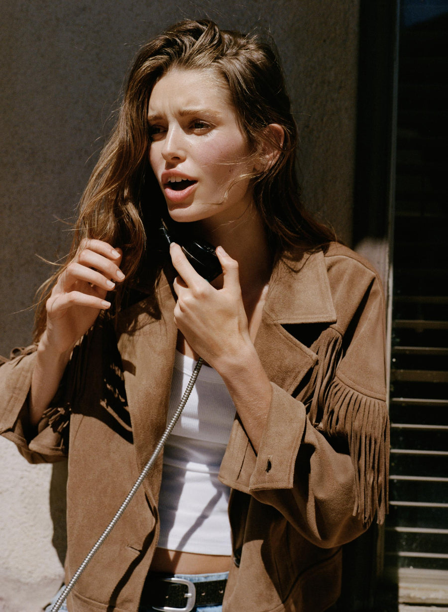 Blouson à franges effet suédine
