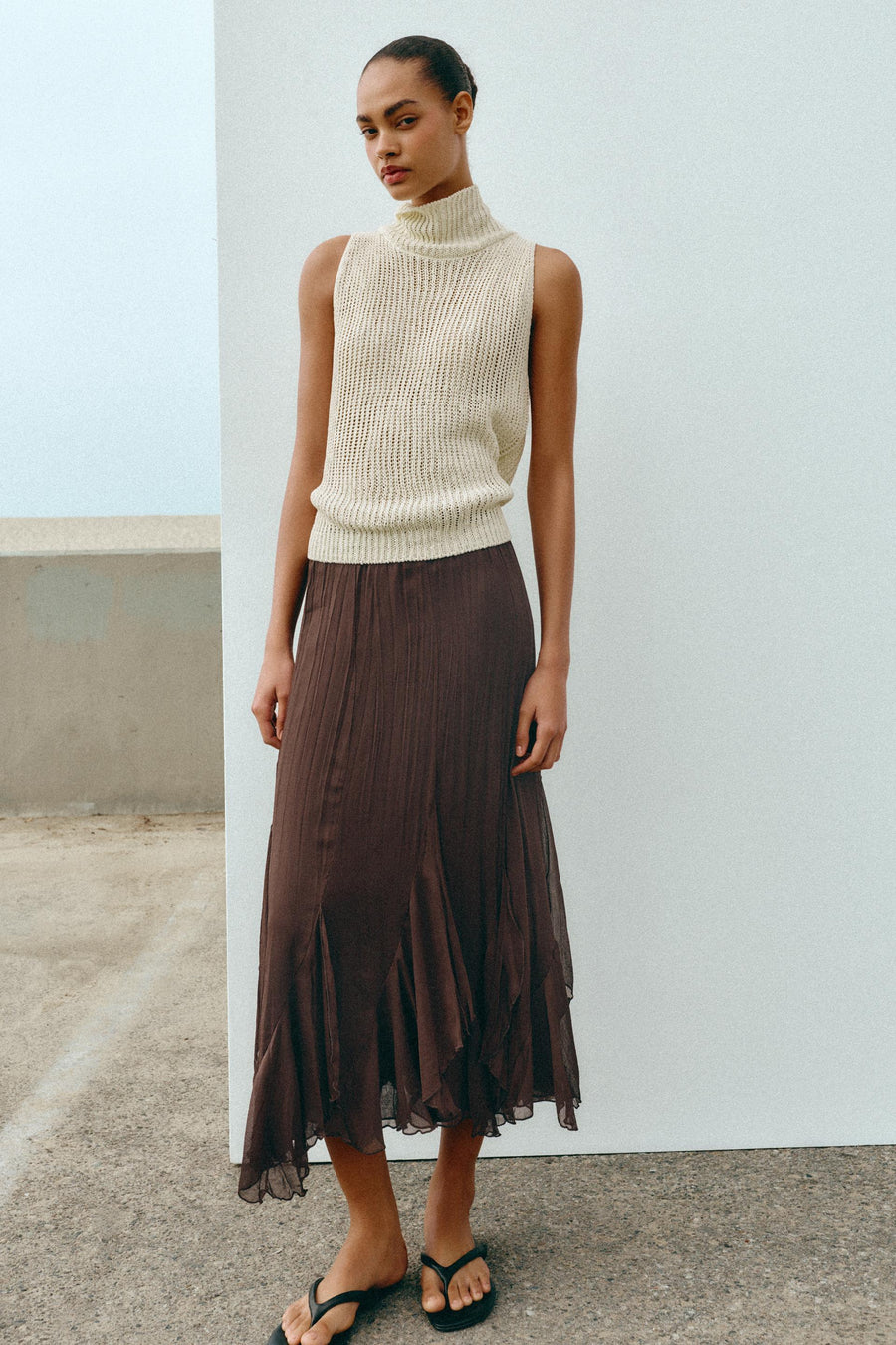 Jupe midi à volants en dentelle