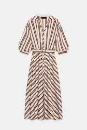 Robe midi à rayures avec ceinture
