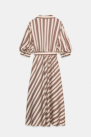 Robe midi à rayures avec ceinture