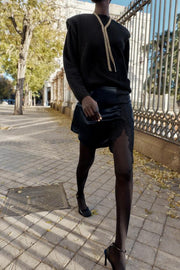 Jupe mini satinée contrastée en dentelle