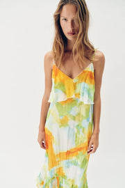 Robe midi imprimée à volants