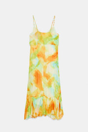 Robe midi imprimée à volants