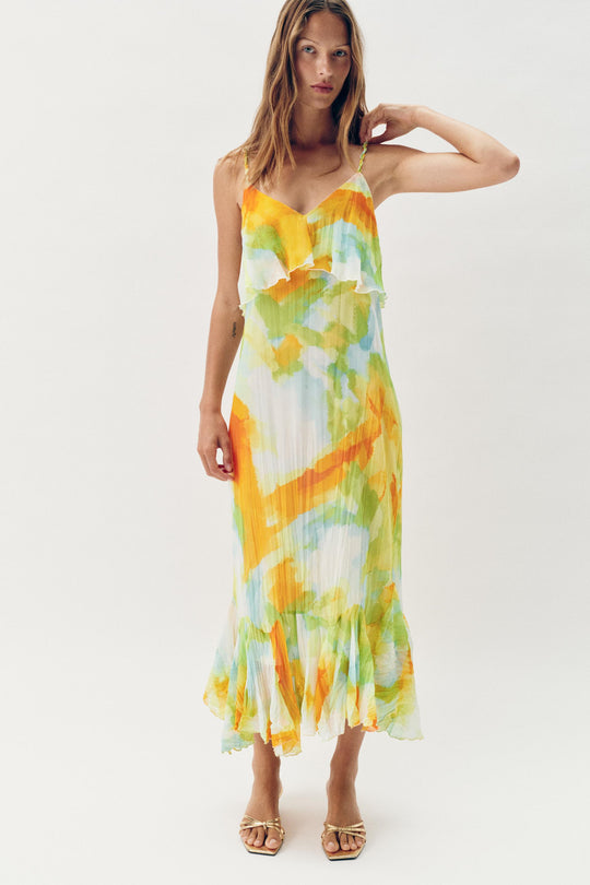 Robe midi imprimée à volants