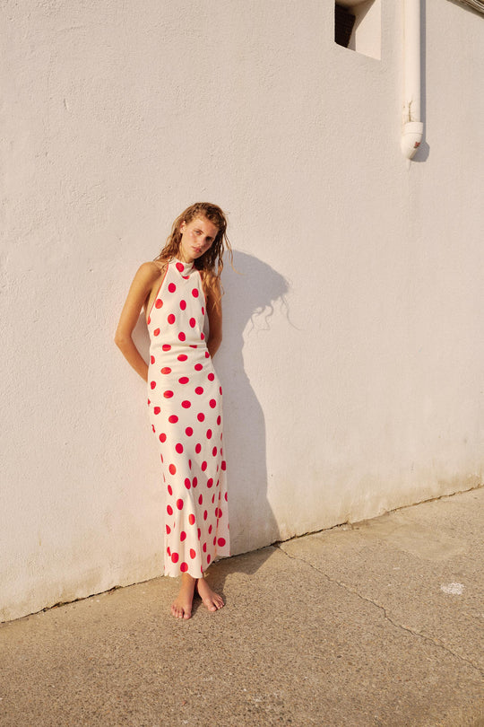 Robe midi dos-nu à pois
