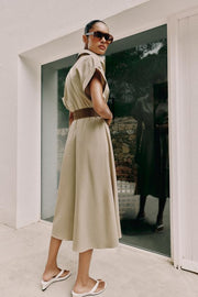 Robe midi en popeline avec ceinture