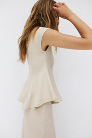 Top peplum piqué à manches courtes