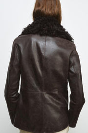 Veste en cuir à col en fourrure ZW Collection Édition limitée