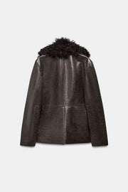 Veste en cuir à col en fourrure ZW Collection Édition limitée