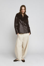 Veste en cuir à col en fourrure ZW Collection Édition limitée