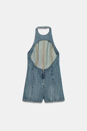 Combinaison courte dos-nu en denim TRF