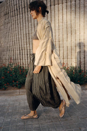 Pantalon large contrasté