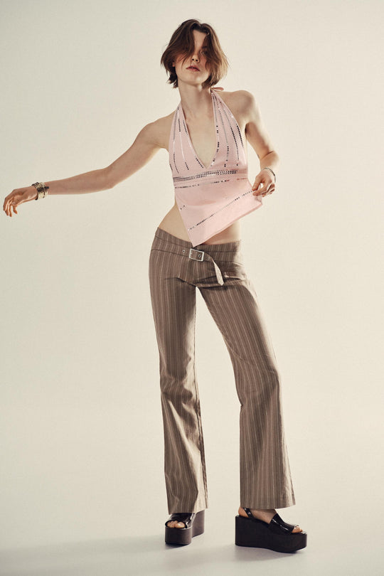 Pantalon évasé à rayures et boucle