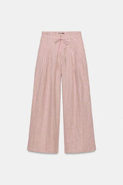 Pantalon en lin à rayures et cordon