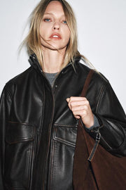 Veste bomber 100 % cuir ZW Collection Édition limitée