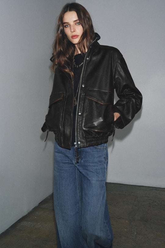 Veste bomber 100 % cuir ZW Collection Édition limitée