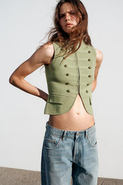 Gilet en maille à brandebourgs