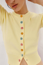 Veste en maille à boutons fleur