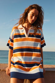 Robe polo en maille rayée