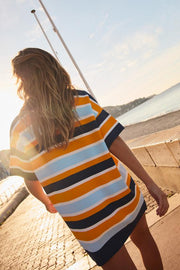 Robe polo en maille rayée