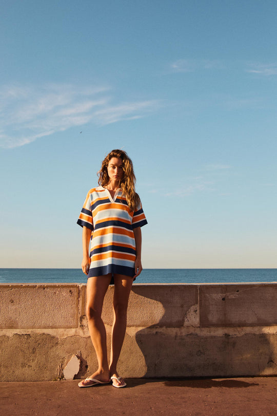 Robe polo en maille rayée