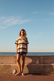 Robe polo en maille rayée