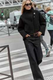 Veste bomber croisée en maille