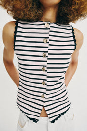 Top façon gilet à rayures à boutons