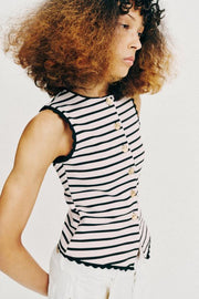 Top façon gilet à rayures à boutons