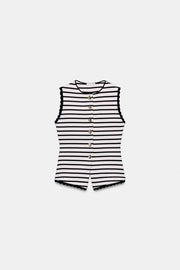 Top façon gilet à rayures à boutons