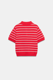 Polo en maille rayée à manches courtes