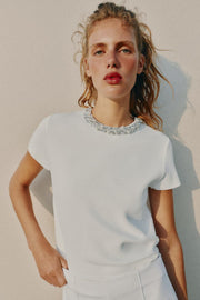 Top en maille à perles bijou