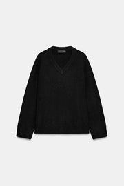 Pull uni en maille à col V