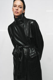 Trench 100 % cuir à épaulettes – ZW Collection Édition limitée