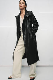 Trench 100 % cuir à épaulettes – ZW Collection Édition limitée