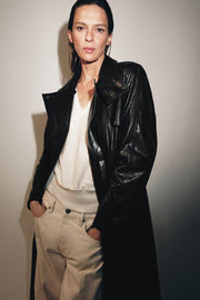 Trench 100 % cuir à épaulettes – ZW Collection Édition limitée