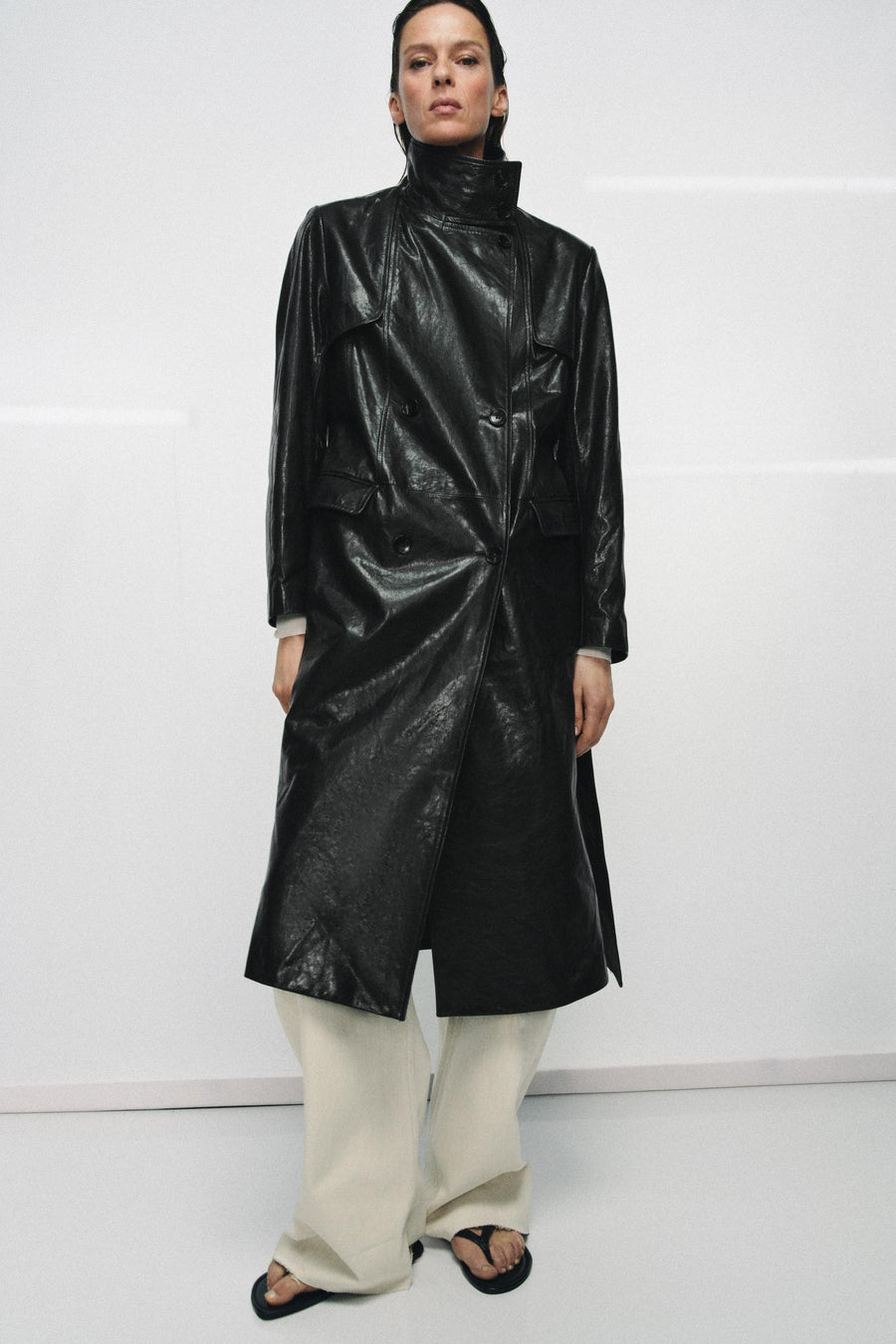 Trench 100 % cuir à épaulettes – ZW Collection Édition limitée