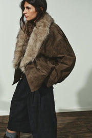 Blouson 100 % cuir suédé avec fourrure