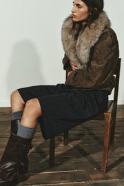 Blouson 100 % cuir suédé avec fourrure
