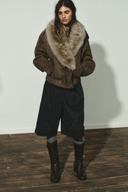 Blouson 100 % cuir suédé avec fourrure