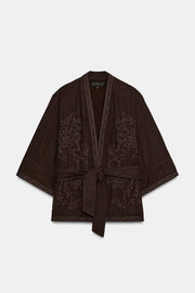 Veste kimono brodée avec ceinture