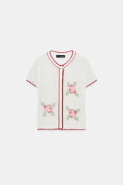 Veste en maille à fleurs brodées