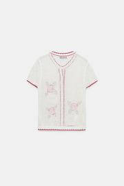 Veste en maille à fleurs brodées
