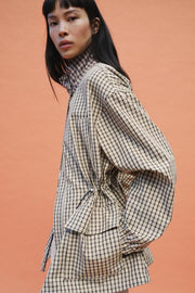 Veste à carreaux à col montant