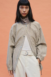 Veste à carreaux à col montant