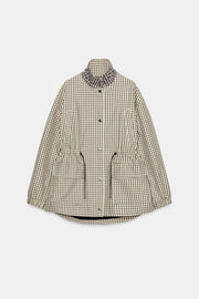 Veste à carreaux à col montant