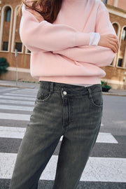 Jean Z1975 coupe droite, taille haute à ceinture croisée